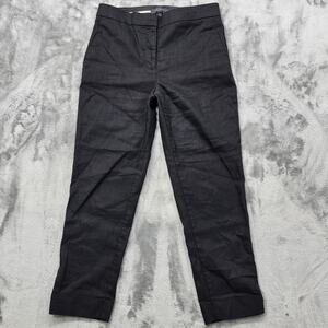 Ann Taylor Pants Women 4P PETITE Black Linen Blend High Rise Cuffed Ankle Preppy